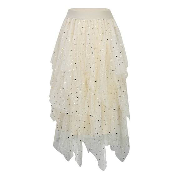 QHFBli Sequin Tulle Skirts for Women Long Sequin Skirt Tutu High Low Skirt Sparkly Layered Elastic Waist A-Line Skirt