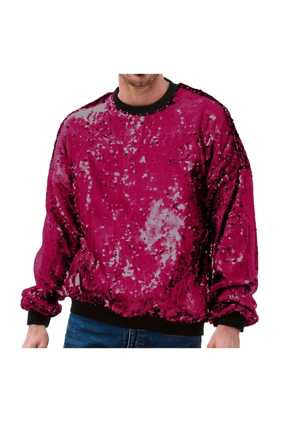 Sequins Jacket for Mens Sweatshirt Long Sleeves Zip Up Flip-Sequin Sparkle Metallic Hoodie Jackets