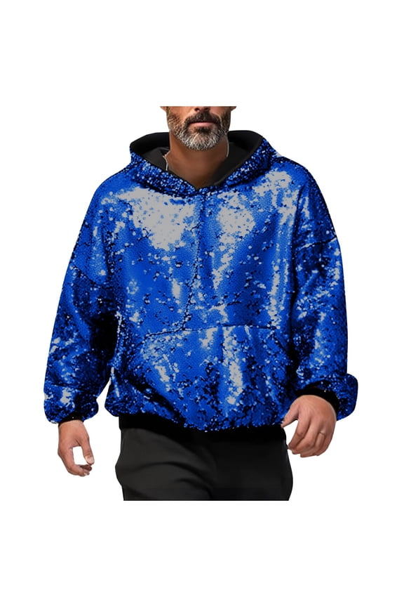 Sequins Jacket for Mens Sweatshirt Long Sleeves Zip Up Flip-Sequin Sparkle Metallic Hoodie Jackets