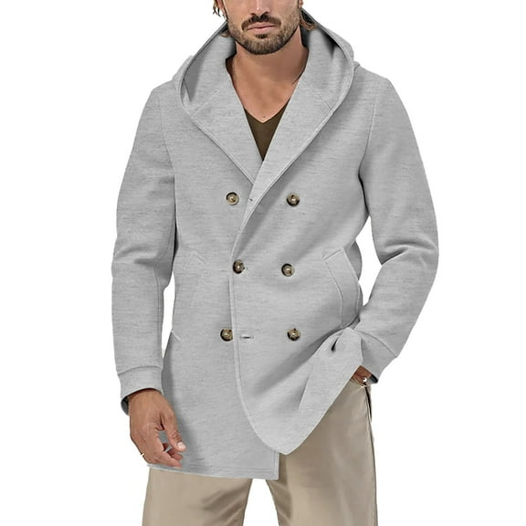 QHFBli Slim Fit Mens Trench Coat Men's Classic Double Hooded Anorak Coat Winter Warm Heavyweight Windbreaker with Grey S