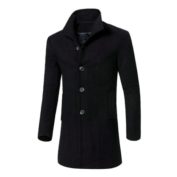 QHFBli Slim Fit Mens Trench Coat Men's Winter Trench Coat Long Warm Button Front Overcoat Smart Casual Outwear Black M