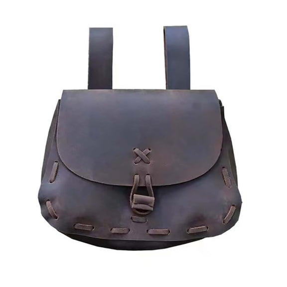 QHFBli Solid Color Retro Fanny Pack, Handmade Strap-on Leather Belt Pouch, Historical Cosplay Outdoor Waist Wallet for Men Women Coffee