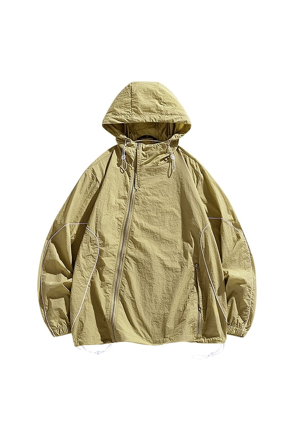 Stand Collar Jacket Men Men's Casual Lightweight Solid Color Sun Hooded Jacket for Outdoor Sports Travel and Leisure Activities