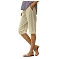 thumbnail image 1 of QHFBli Straight Leg Linen Pants for Women Elastic Waist Wide Leg Crop Pants Loose Women Linen Pants Beach Flowy Pants Capri Pants, 1 of 8