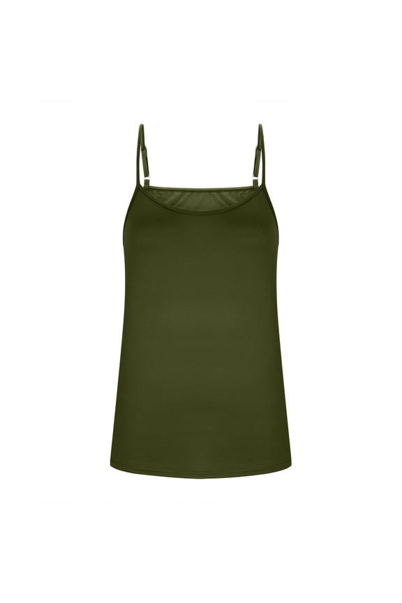Summer Loose Curved Milk Silk Tank Tops for Women, Adjustable Thin Strap Solid U Neck Camis, Casual Daily Layering Sleeveless Shirts Army Green XXL