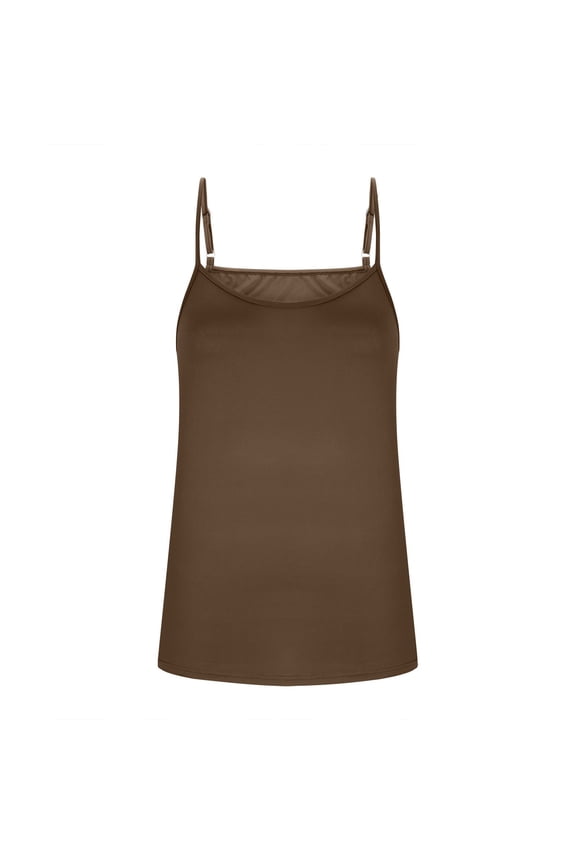Summer Loose Curved Milk Silk Tank Tops for Women, Adjustable Thin Strap Solid U Neck Camis, Casual Daily Layering Sleeveless Shirts Brown XXL