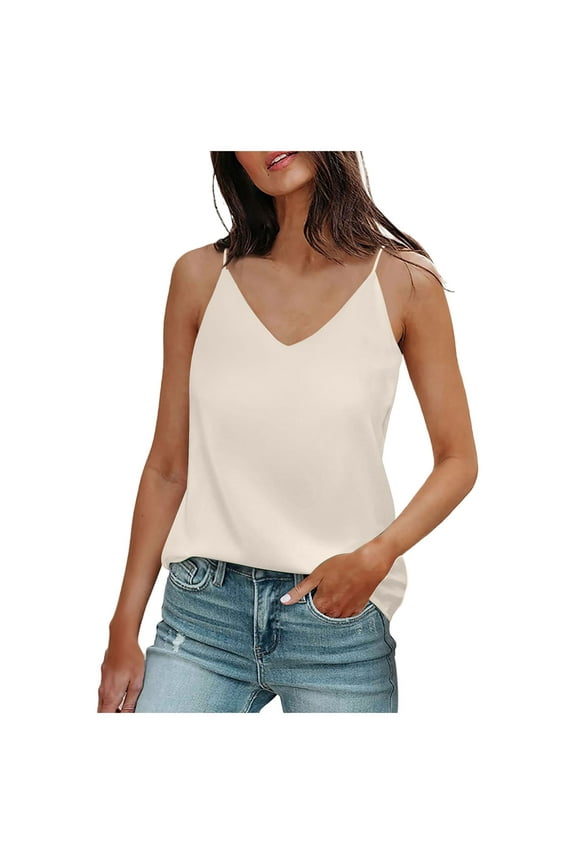 Summer V Neck Tank Tops for Women Silk Satin Summer Sleeveless Camisole