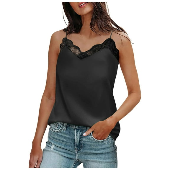 QHFBli Summer V Neck Tank Tops for Women Silk Satin Summer Sleeveless Camisole