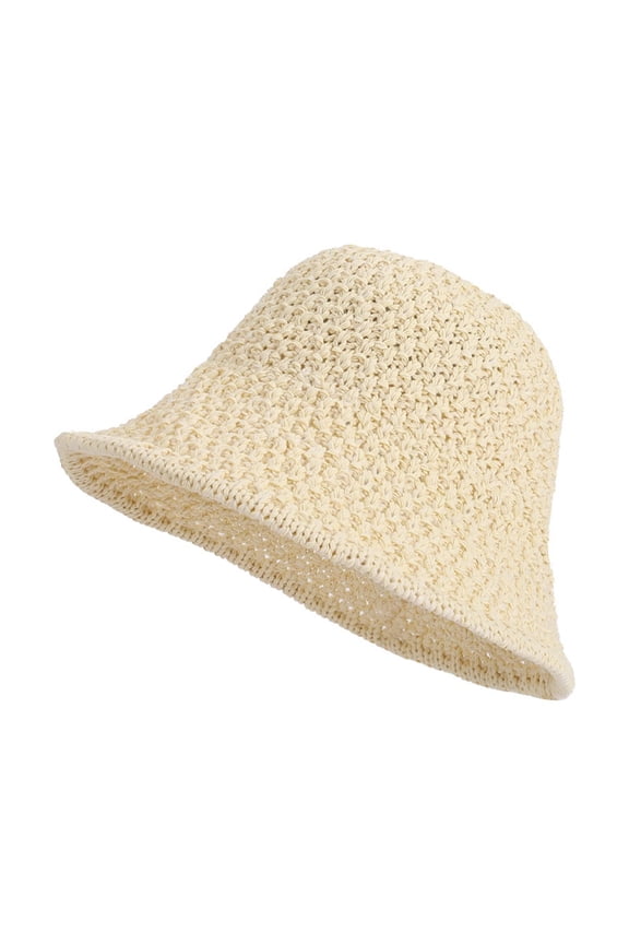 Sun Hats for Women Summer Breathable Hand Knit Straw Bucket Hat, Memory Rim Protection Beach Hat, Versatile Outdoor Sun Hat for Daily & Seaside Beige one size