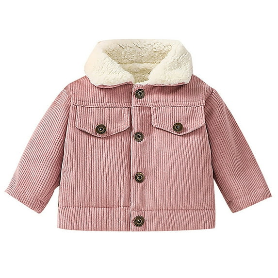 QHFBli Toddler Boy Winter Corduroy Jacket Baby Girl Fall Sherpa Lined Outwear Coat