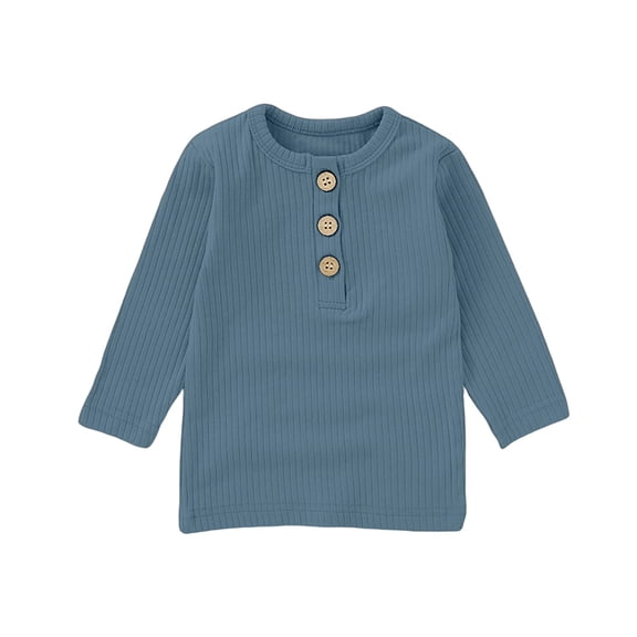 QHFBli Toddler Boys Long Sleeve Shirt with 27 Button, Cozy Kids Ribbed Long Sleeve Henley T-Shirt, Polo Shirt Without Collar