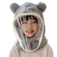 thumbnail image 1 of QHFBli Toddler Windproof Integrated Hat with Clear Face Cover, Cute Bear Ears Thick Full Face Winter Cap, Kids Outdoor Cycling Hat, 1 of 4