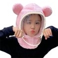 thumbnail image 1 of QHFBli Toddler Windproof Integrated Hat with Clear Face Cover, Cute Bear Ears Thick Full Face Winter Cap, Kids Outdoor Cycling Hat, 1 of 3