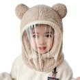 thumbnail image 1 of QHFBli Toddler Windproof Integrated Hat with Clear Face Cover, Cute Bear Ears Thick Full Face Winter Cap, Kids Outdoor Cycling Hat, 1 of 4