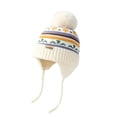 thumbnail image 1 of QHFBli Toddler Winter Knit Hat with Ear Flaps, Fleece Lined Beanie for Boys Girls Faux Pom‑Pom Trapper Hat, 1 of 5