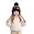 thumbnail image 1 of QHFBli Toddler Winter Knit Hat with Ear Flaps, Fleece Lined Beanie for Boys Girls Faux Pom‑Pom Trapper Hat, 1 of 5