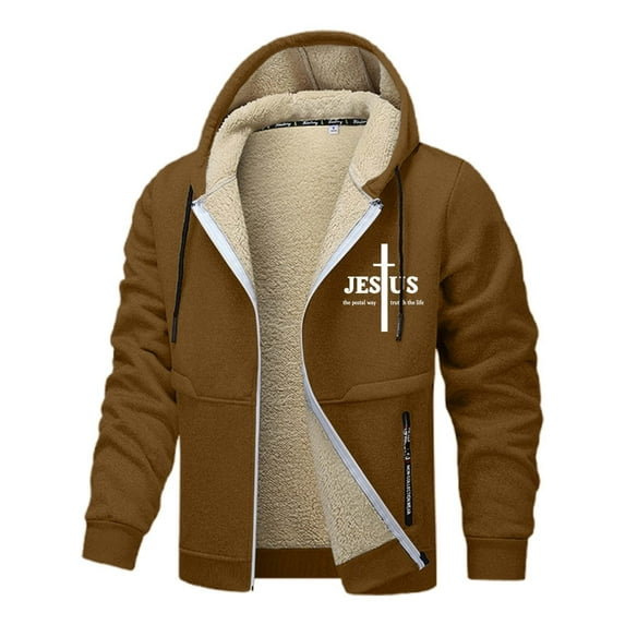 QHFBli Trendy Men's Hoodie Mens Heavyweight Lined Windproof Zip Up Hooded Jacket Warm Winter Outerwear Sweatshirt Khaki XL