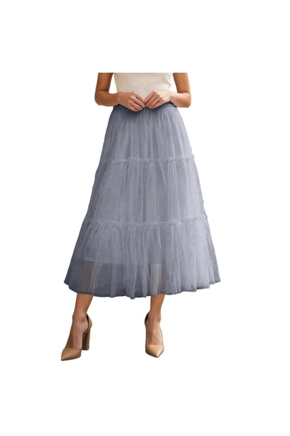 Tulle Skirts for Women 2026 Spring Fashion Elastic High Waisted Tiered Flowy Fairy A-Line Casual Maxi Long Skirt