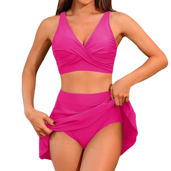 QHFBli Two Piece Bikini Skirt Swimsuit - 2 Piece Bathing Suits for Women High Waisted with Pockets 2028 Swimwear