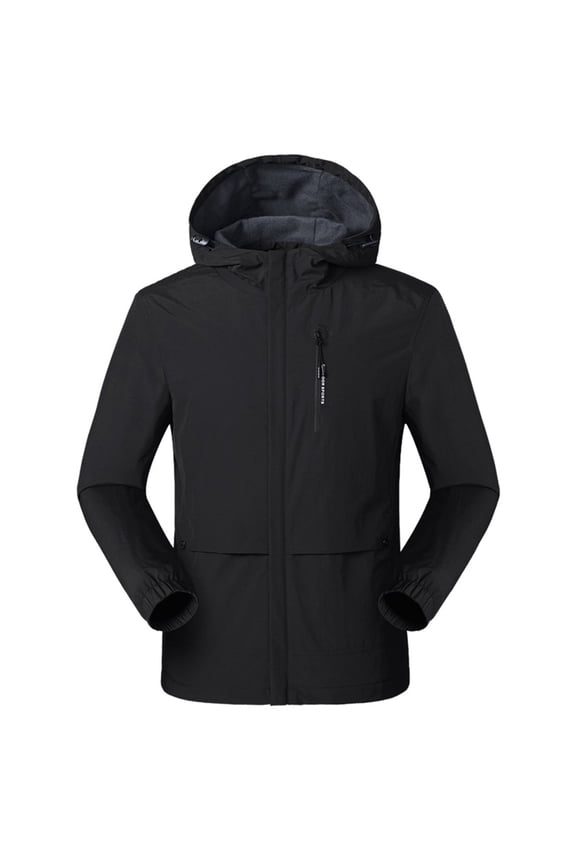 Urban Street Jacket Men Men's Solid Color Outdoor Hooded Rain Jacket Windbreaker Lightweight Travel Coat Water- Casual Jacket for Daily Commute and