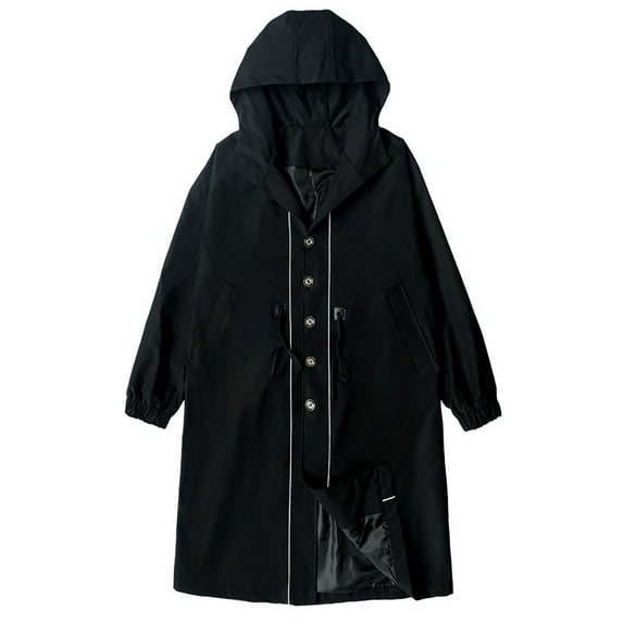 QHFBli Vintage Mens Trench Coat Fall Arrival Oversized Mid Length Hooded Anorak Coat Stylish Casual Trench Jacket Black XL