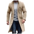 thumbnail image 1 of QHFBli Vintage Mens Trench Coat Men Solid Color Lapel Button Cardigan Mid Length Windbreaker Jacket Casual Loose Comfortable Business Khaki XXL, 1 of 5
