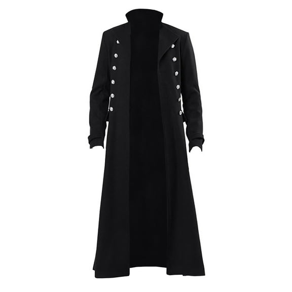 QHFBli Vintage Mens Trench Coat Men's Anorak Long Mid Coat Stand Collar Halloween Windbreaker Jacket Outerwear Black L