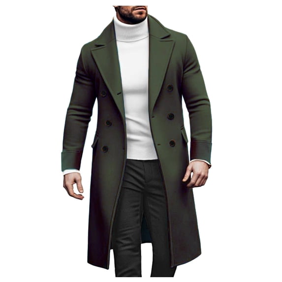 QHFBli Vintage Mens Trench Coat Men's Winter Wool Overcoat Long Anorak Jacket Fashionable Warm Soft Navy XXL