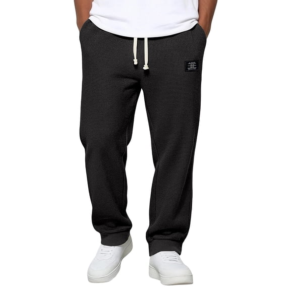 QHFBli Waffle Pants for Men Casual Vintage Solid Color Pant Drawstring Baggy Lightweight Textured Trousers Fashion Pants Men