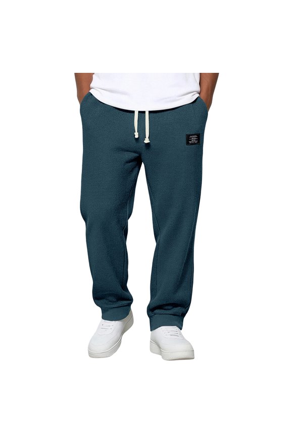 Waffle Pants for Men Casual Vintage Solid Color Pant Drawstring Baggy Lightweight Textured Trousers Fashion Pants Men
