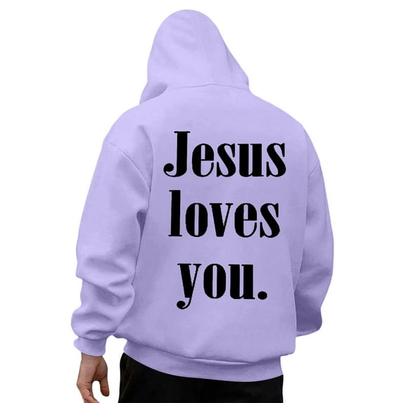 QHFBli Water-Resistant Men's Hoodie Mens Casual Loose Fit Print Pullover Hoodie Autumn Winter Daily Wear Comfortable Street Fashion Sweatshirt Light Purple XL