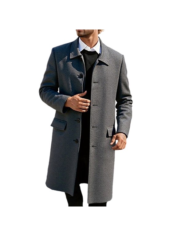 Water-Resistant Mens Trench Coat Men's Lightweight Warm Mid Length Anorak Coat Thick Double Faced Jacket Stylish Outerwear For Grey L