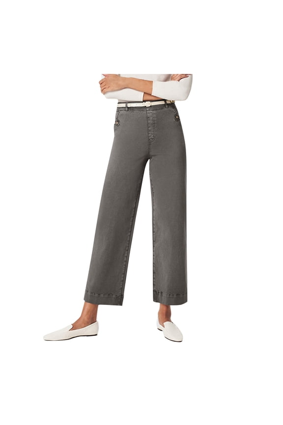 Wide Leg Cropped Jeans for Women Stretch High Waisted Twill Pants Straight Leg Denim Chino Pants Comfy Dressy Capri Pants