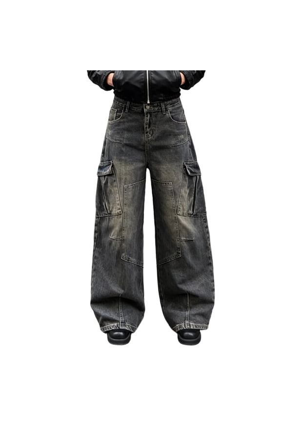 Wide Leg Jeans Woman Baggy High Waisted Saber Cut Denim Pants Wash Vintage Loose Fit Casual Jeans with Pocket