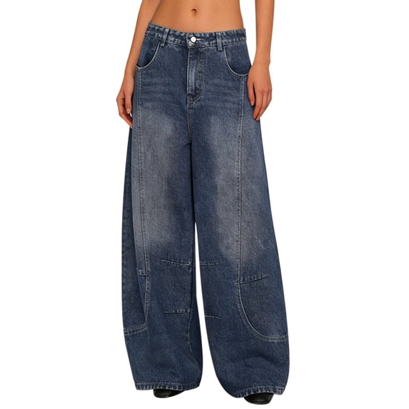 QHFBli Wide Leg Jeans for Women Trendy High Waisted Stretchy Baggy Loose Casual Plus Size Boyfriend Denim Pants with Pockets