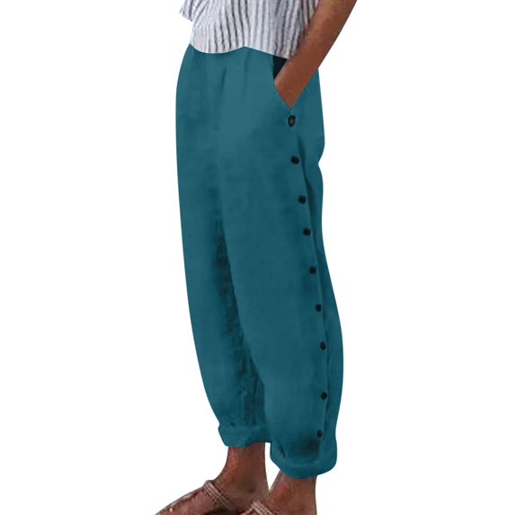 QHFBli Wide Leg Linen Pants for Women Summer Flowy High Waisted Beach Palazzo Trousers