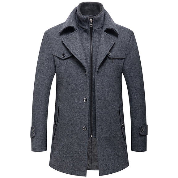 QHFBli Windproof Mens Trench Coat Men's Casual Woolen Overcoat Solid Color Double Convertible Padded Coat Fashionable Grey XL