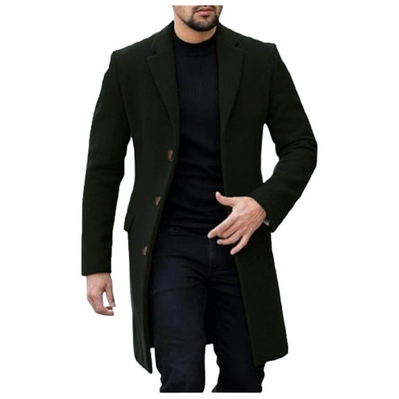 QHFBli Windproof Mens Trench Coat Men's Winter Wool Overcoat Long Anorak Jacket Fashionable Stylish Comfortable Warm Black XXXL