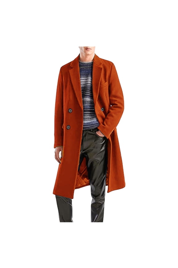 Windproof Mens Trench Coat Men's Winter Wool Overcoat Long Anorak Jacket Fashionable Warm Soft Red M