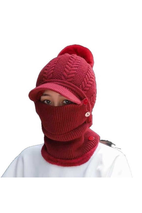Winter Warm Elastic Soft Ear Protection Knitted Scarf Mask Hat Fleece Lined Beanie Hat one-Piece Hat for Women