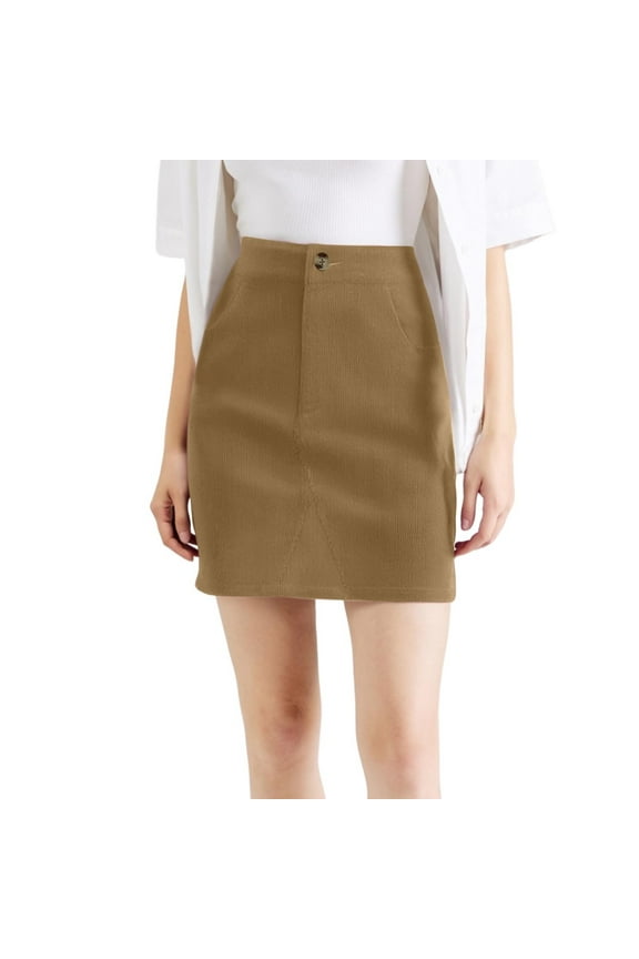 Women Corduroy Skirt Mini Pencil Skirt Elastic High Waist Skirt A Line Long Skirt with Pockets