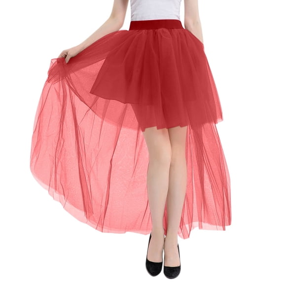 QHFBli Women High Low Tutu Skirts Layered Mesh Tulle Skirt Princess Wedding Evening Prom Dovetail Skirts