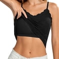 thumbnail image 1 of QHFBli Women Lace V Neck Integrated Cami Tank Tops, Built-in Padded Bra No Extra Undergarment, Soft Back Layering Inner Shirts Black XL, 1 of 6