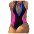 thumbnail image 1 of QHFBli Women One Piece Bathing Suit Tummy Control Swimsuits High Neck Zip Front Monokini Color Block Rash Guard Swimwear, 1 of 3
