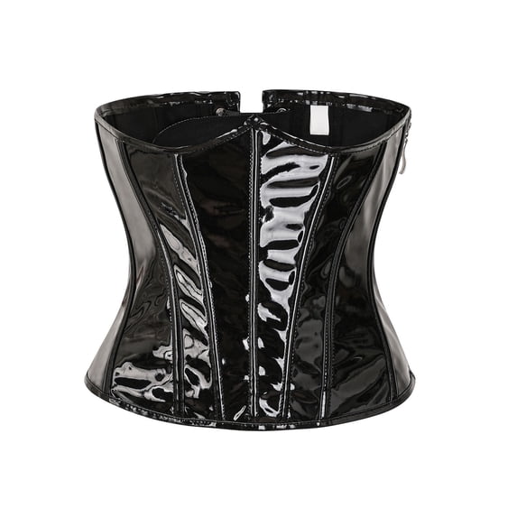 QHFBli Women PU Leather Corset Top for Date Night Party Lace-up Tied Zipper Going Out Bustier