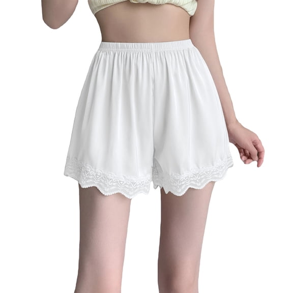 QHFBli Women Satin Silk Lace Trim Shorts Silky Low Rise Boxer Shorts Silk Satin Shorts For Elegant Lace Trim Sleepwear Lightweight Breezy Casual Comfortable Pajama Bottoms White M