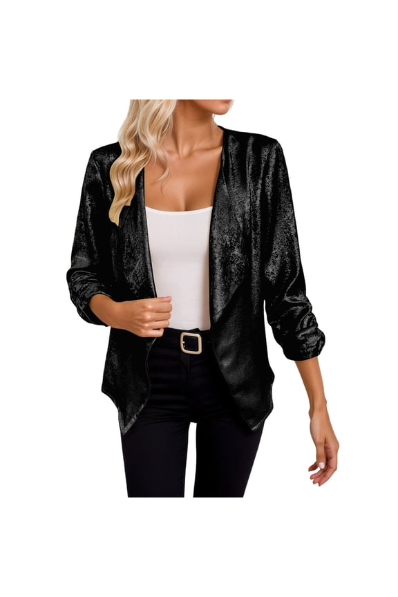 Women Sequin Jacket Glitter Sparkle Open Front Casual Long Sleeve Blazer Coat