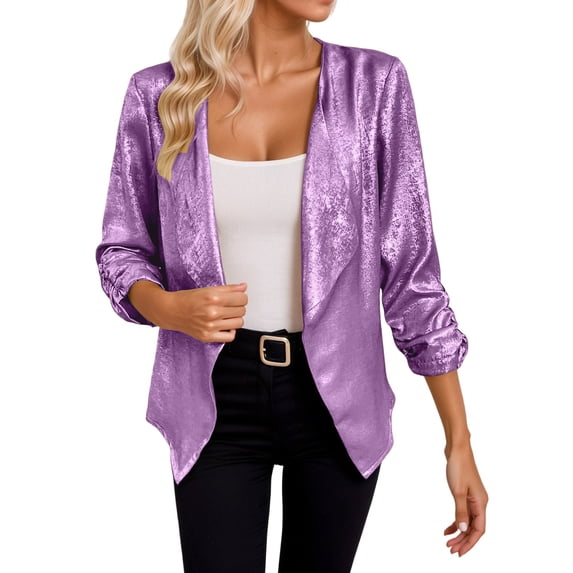 QHFBli Women Sequin Jacket Glitter Sparkle Open Front Casual Long Sleeve Blazer Coat