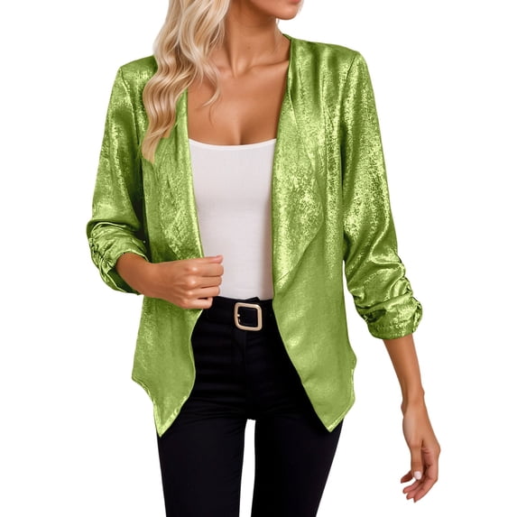 QHFBli Women Sequin Jacket Glitter Sparkle Open Front Casual Long Sleeve Blazer Coat