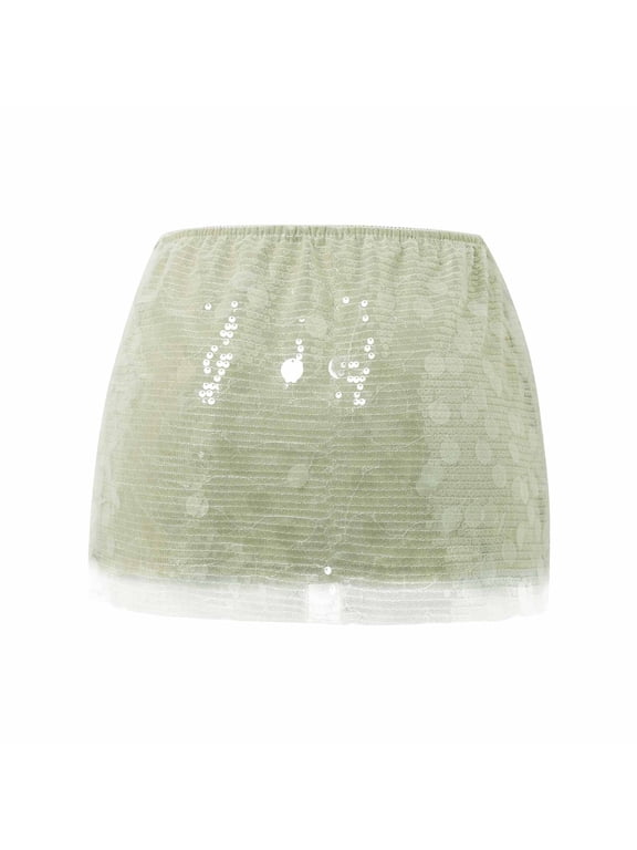 Women Sparkly Sequins Mini Hip Skirts Sexy Side Split Tie Up Low Rise Skirt Fashion Glitter Short Bodycon Party Skort